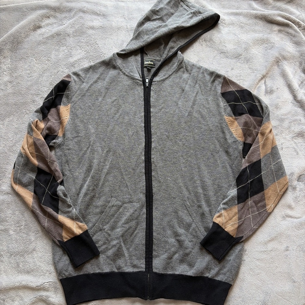 Neiman Marcus Men's Gray Merino Wool Blend Full-Zip Hoodie Sweater Size L
